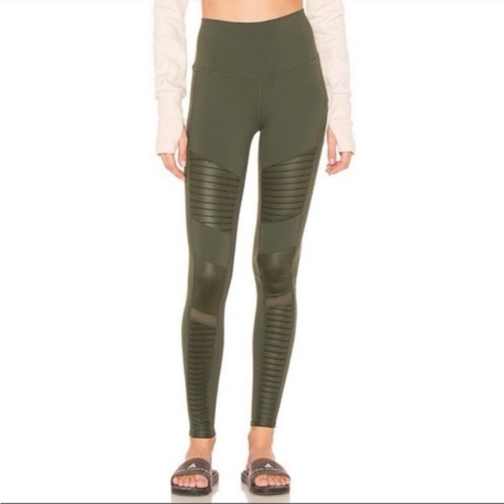ALO high wiast Moto leggings olive green small